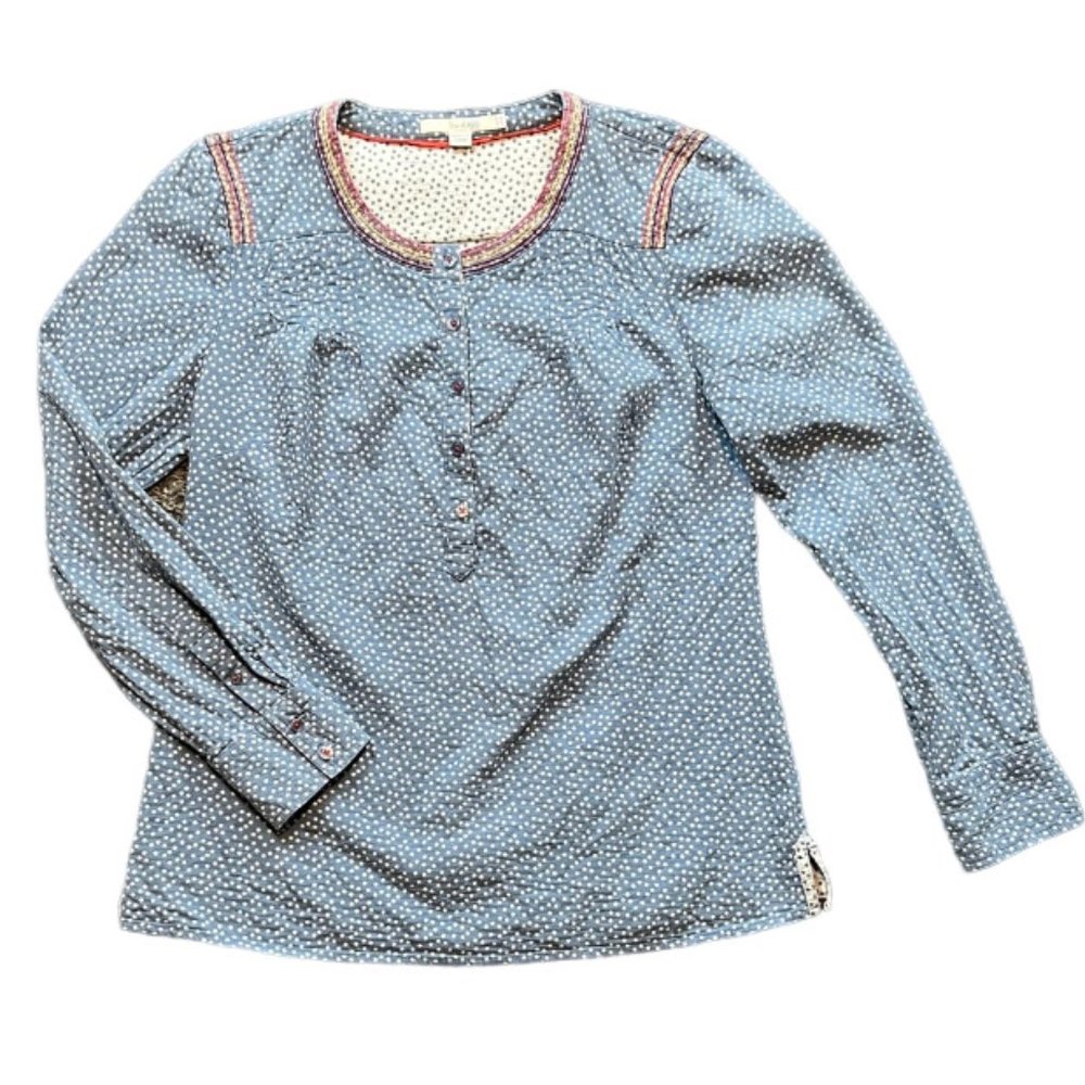 Boden Alexa Popover Cotton Polka Dot Blouse Blue Size 8